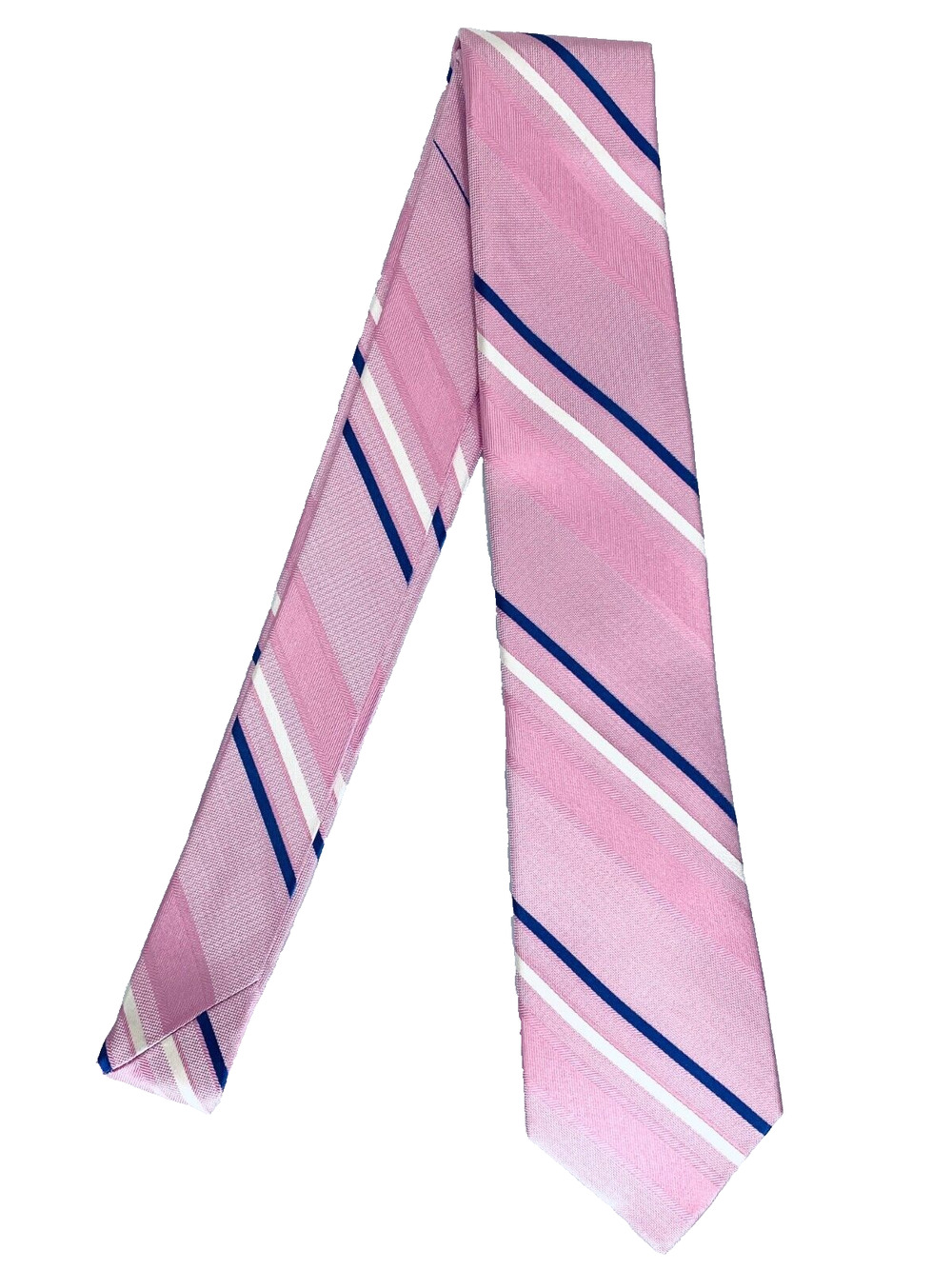 JOS A BANK Silk Tie Pink Blue Stripe Traveler Stain Resistant Necktie Preppy EUC